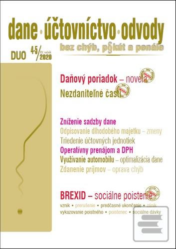 Obrázok Dane Účtovníctvo Odvody (DUO) 4-5 2020 - Daňový poriadok po novele, Nezdaniteľné časti základu dane, BREXIT - zdravotné a sociálne zabezpečenie